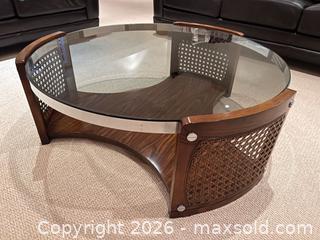 MaxSold Auction: Round Walnut Coffee Table with Smoked Glass Top C - Oakville (Ontario, Canada) Moving Online Auction - Ribble Crescent
