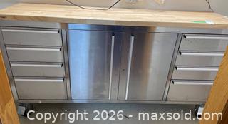 MaxSold Auction: Trinity 72-Inch Rolling Workbench with Stainless Steel and Butcher Block Top - Kingston (Ontario, Canada) PARTNER MANAGED Downsizing Online Auction - Nottingham Place