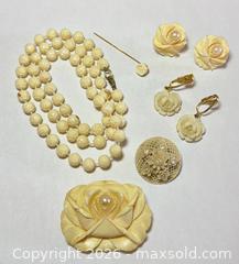 MaxSold Auction: Vintage Carved "French Ivory": Necklace, Brooch, Earrings - North Vancouver (British Columbia, Canada) PARTNER MANAGED Estate Sale Online Auction - E Braemar Road