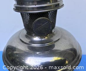 MaxSold Auction: Aladdin Vintage Tall Brass/Nickel Oil Lamp with Glass Chimney - Saanich (British Columbia, Canada) SELLER MANAGED Downsizing Online Auction - Carey Road