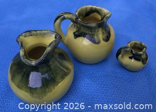 MaxSold Auction: Van't Riet, Ineke Mark Signed Two-Tone Yellow & Green Stoneware Pitcher Set, 3-Piece - Saanich (British Columbia, Canada) SELLER MANAGED Downsizing Online Auction - Carey Road