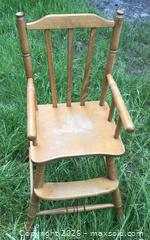 MaxSold Auction: Vintage Mid-Century Solid Wood High Chair with Spindle Back - Saanich (British Columbia, Canada) SELLER MANAGED Downsizing Online Auction - Carey Road