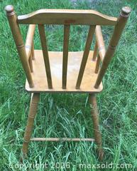MaxSold Auction: Vintage Mid-Century Solid Wood High Chair with Spindle Back - Saanich (British Columbia, Canada) SELLER MANAGED Downsizing Online Auction - Carey Road