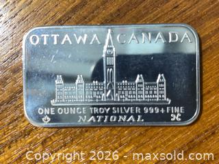 MaxSold Auction: Vintage 1 oz Silver - National Refiners Assayers Ottawa Parliament Bar - Ottawa (Ontario, Canada) PARTNER MANAGED Downsizing Online Auction - Georgina Drive