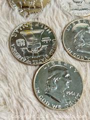 MaxSold Auction: US 1961 Franklin Half Dollar x5 90% Silver 12.5gr Ea. 62.5gr 2.208oz Totals Uncirculated  - Toronto (Ontario, Canada) SELLER MANAGED Reseller Online Auction - Bayview Avenue