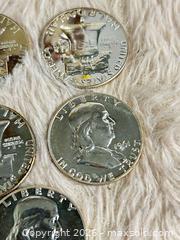 MaxSold Auction: US 1961 Franklin Half Dollar x5 90% Silver 12.5gr Ea. 62.5gr 2.208oz Totals Uncirculated  - Toronto (Ontario, Canada) SELLER MANAGED Reseller Online Auction - Bayview Avenue