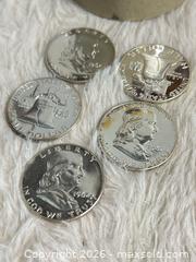 MaxSold Auction: US 1962 Franklin Half Dollar x5 90% Silver 12.5gr Ea. 62.5gr 2.208oz Totals Uncirculated  - Toronto (Ontario, Canada) SELLER MANAGED Reseller Online Auction - Bayview Avenue