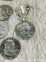 MaxSold Auction: US 1962 Franklin Half Dollar x5 90% Silver 12.5gr Ea. 62.5gr 2.208oz Totals Uncirculated  - Toronto (Ontario, Canada) SELLER MANAGED Reseller Online Auction - Bayview Avenue