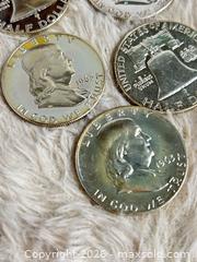 MaxSold Auction: US 1963 Franklin Half Dollar x5 90% Silver 12.5gr Ea. 62.5gr 2.208oz Totals Uncirculated  - Toronto (Ontario, Canada) SELLER MANAGED Reseller Online Auction - Bayview Avenue