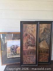 MaxSold Auction: Set of 3 Large Framed Elephant, Tiger, Zebra Prints, Dark Brown - Citrus Heights (California, USA) SELLER MANAGED Downsizing Online Auction - Brook Dale Drive