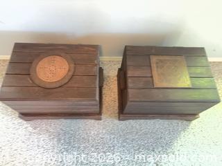 MaxSold Auction: Pair of Solid Wood Blanket Chests with Decorative Medallion - Nanaimo (British Columbia, Canada) SELLER MANAGED Estate Sale Online Auction - Bradley (CONDO)