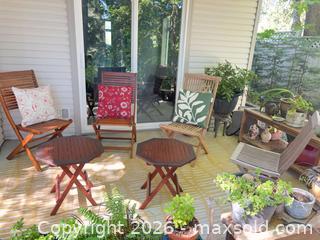 MaxSold Auction: Wood Folding Patio Chairs (4) with 2 Side Tables - Nanaimo (British Columbia, Canada) SELLER MANAGED Estate Sale Online Auction - Bradley (CONDO)