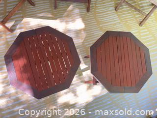 MaxSold Auction: Wood Folding Patio Chairs (4) with 2 Side Tables - Nanaimo (British Columbia, Canada) SELLER MANAGED Estate Sale Online Auction - Bradley (CONDO)