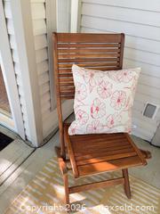 MaxSold Auction: Wood Folding Patio Chairs (4) with 2 Side Tables - Nanaimo (British Columbia, Canada) SELLER MANAGED Estate Sale Online Auction - Bradley (CONDO)