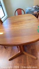 MaxSold Auction: Mid-Century Solid Teak Dining Set with Leaf Extension and 4 Upholstered Chairs - Sidney (British Columbia, Canada) PARTNER MANAGED Moving Online Auction - Third Street