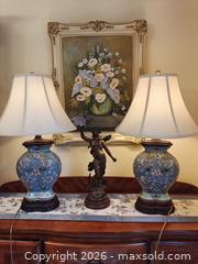 MaxSold Auction: Pair of Oriental Cloisonné Porcelain Table Lamps with Shades - London (Ontario, Canada) SELLER MANAGED Downsizing Online Auction - Ravenglass Crescent