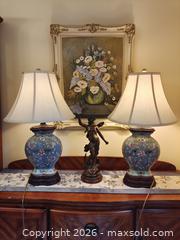 MaxSold Auction: Pair of Oriental Cloisonné Porcelain Table Lamps with Shades - London (Ontario, Canada) SELLER MANAGED Downsizing Online Auction - Ravenglass Crescent