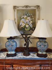 MaxSold Auction: Pair of Oriental Cloisonné Porcelain Table Lamps with Shades - London (Ontario, Canada) SELLER MANAGED Downsizing Online Auction - Ravenglass Crescent