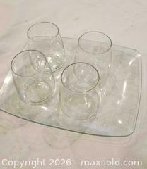 MaxSold Auction: Set of 4 Clear Glass Tumblers with Serving Tray and Box - Toronto (Ontario, Canada) SELLER MANAGED Downsizing Online Auction - Fisherville Road