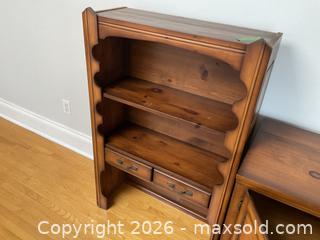 MaxSold Auction: Solid Wood Brown Bookcase with Drawers and upper bookshelf - Toronto (Ontario, Canada) PARTNER MANAGED Downsizing Online Auction - Norris Place