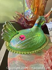 MaxSold Auction: Assorted Iridescent Carnival Glass Lot — Hen on Nest & Pitcher - Pasadena (California, USA) PARTNER MANAGED Estate Sale Online Auction - N. Pasadena Avenue