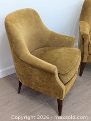 MaxSold Auction: Pair of Vintage Mid-Century Modern MCM Style Khaki Green Chenille or Velvet Armchairs / Accent Chairs - Cobourg (Ontario, Canada) SELLER MANAGED Downsizing Online Auction - Division