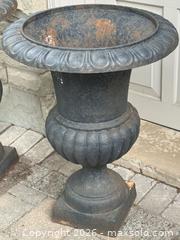 MaxSold Auction: Pair of Cast Iron Garden Urns / Planters, ~24 in H - Toronto (Ontario, Canada) SELLER MANAGED Moving Online Auction - Herne Hill
