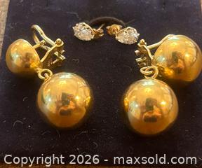 MaxSold Auction: Vintage Solid Gold Earrings with Clear Crystal Accents - Toronto (Ontario, Canada) SELLER MANAGED Moving Online Auction - Herne Hill