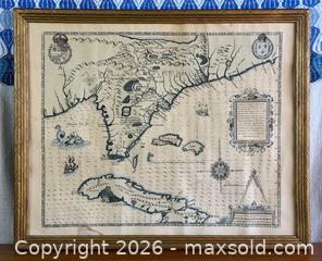 MaxSold Auction: Vintage Framed Reproduction Map of Florida & Caribbean After Jacques Le Moyne - Hamilton (Ontario, Canada) SELLER MANAGED Estate Sale Online Auction - Gertrude Street