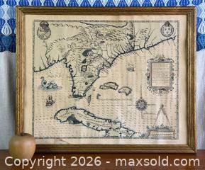MaxSold Auction: Vintage Framed Reproduction Map of Florida & Caribbean After Jacques Le Moyne - Hamilton (Ontario, Canada) SELLER MANAGED Estate Sale Online Auction - Gertrude Street
