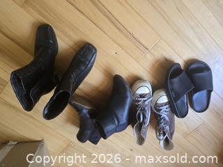 MaxSold Auction: Lot of 4 assorted ankle boots, high-top canvas sneakers & sandals - Saanich (British Columbia, Canada) SELLER MANAGED Moving Online Auction - Lochside Drive