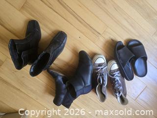 MaxSold Auction: Lot of 4 assorted ankle boots, high-top canvas sneakers & sandals - Saanich (British Columbia, Canada) SELLER MANAGED Moving Online Auction - Lochside Drive