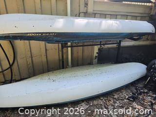 MaxSold Auction: Pair of 10–12 ft Rotomolded Kayaks, White/Blue - Saanich (British Columbia, Canada) SELLER MANAGED Moving Online Auction - Lochside Drive