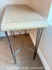 MaxSold Auction: Custom made small Modern/Transitional Console Table.  Solid maple and pickled oak & Silver Metal Legs - Kawartha Lakes (Ontario, Canada) SELLER MANAGED Downsizing Online Auction - Albert Street South (CONDO)