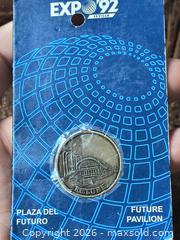 MaxSold Auction: Expo '92 Sevilla Commemorative Bronze/Brass Medal (1992) - South Frontenac (Ontario, Canada) SELLER MANAGED Downsizing Online Auction - Battersea Road