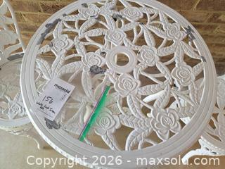 MaxSold Auction: White Antique Distressed Cast Aluminum Bistro Set with Glass - Eldersburg (Maryland, USA) PARTNER MANAGED Moving Online Auction - Streaker Road