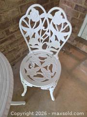MaxSold Auction: White Antique Distressed Cast Aluminum Bistro Set with Glass - Eldersburg (Maryland, USA) PARTNER MANAGED Moving Online Auction - Streaker Road
