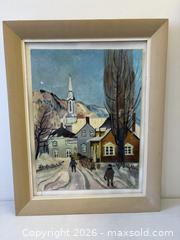 MaxSold Auction: 1970 "Village Scene In Quebec" Folk Art Oil Painting On Canvas Artist Signed Pauline A Reinbolt - Toronto (Ontario, Canada) PARTNER MANAGED Reseller Online Auction - Railside Road