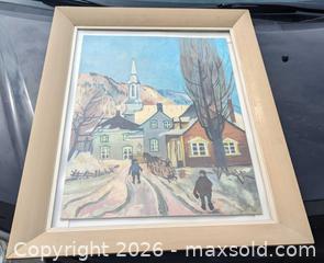 MaxSold Auction: 1970 "Village Scene In Quebec" Folk Art Oil Painting On Canvas Artist Signed Pauline A Reinbolt - Toronto (Ontario, Canada) PARTNER MANAGED Reseller Online Auction - Railside Road