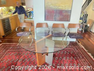 MaxSold Auction: Round Glass Top Dining Table with 4 Upholstered Chairs - San Francisco (California, USA) PARTNER MANAGED Downsizing Online Auction - Moraga Street (CONDO)