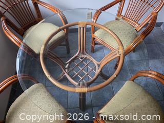 MaxSold Auction: Round Rattan Wicker Dining Table with Glass Top & 4 Chairs - Ottawa (Ontario, Canada) SELLER MANAGED Moving Online Auction - Deerwood Drive