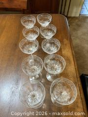 MaxSold Auction: Set of 10 Vintage Tiffin Crystal "June Night" Champagne Coupes - Tall Sherbet Glasses - Ottawa (Ontario, Canada) SELLER MANAGED Moving Online Auction - Deerwood Drive