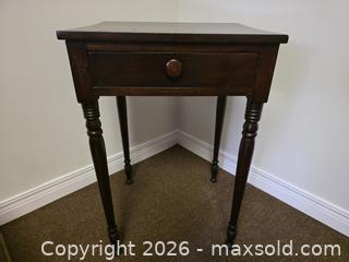 MaxSold Auction: Solid Wood Dark Brown Side Table / End Table, 1 Drawer - Ottawa (Ontario, Canada) SELLER MANAGED Moving Online Auction - Deerwood Drive