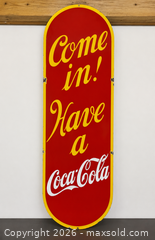 MaxSold Auction: * RARE * 1930's Vintage Heavy Enameled Metal Coca-Cola Sign "Come In! Have a Coca-Cola"  - Toronto (Ontario, Canada) PARTNER MANAGED Reseller Online Auction - Queen Street West