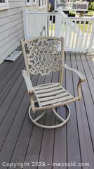 MaxSold Auction: Cast Aluminum Patio Set with Swivel Chairs, Umbrella & Swing - Framingham (Massachusetts, USA) PARTNER MANAGED Downsizing Online Auction - Lanewood Avenue