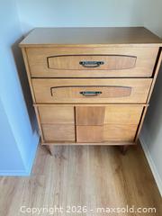 MaxSold Auction: Mid-Century Modern Wood Veneer Tall Chest, Dresser & Mirror Set - Ottawa (Ontario, Canada) SELLER MANAGED Moving Online Auction - Plante Drive