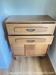 MaxSold Auction: Mid-Century Modern Wood Veneer Tall Chest, Dresser & Mirror Set - Ottawa (Ontario, Canada) SELLER MANAGED Moving Online Auction - Plante Drive
