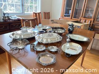 MaxSold Auction: Victorian Silverplated Serving Set with Blue Glass Inserts - Ottawa (Ontario, Canada) SELLER MANAGED Moving Online Auction - Plante Drive