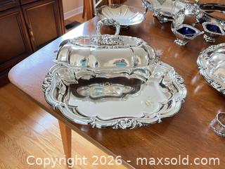 MaxSold Auction: Victorian Silverplated Serving Set with Blue Glass Inserts - Ottawa (Ontario, Canada) SELLER MANAGED Moving Online Auction - Plante Drive