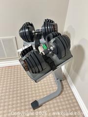 MaxSold Auction: Nautilus Adjustable Dumbbells 5–50+ lbs with Stand D - Newmarket (Ontario, Canada) Downsizing Online Auction - Alex Doner Drive